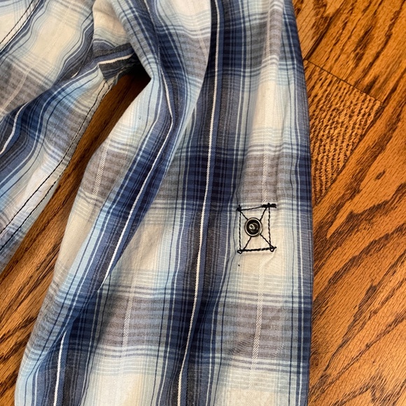 Skully Button Snap Shirt Plaid Pockets Western Blue SZ L - Picture 4 of 7